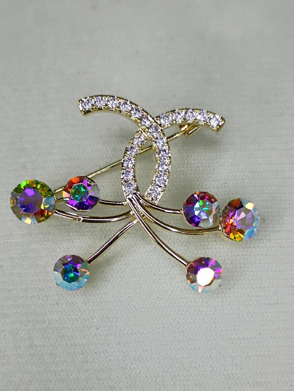 New Gold Crystal Brooch with Multicolor Rhinestones